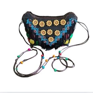 NEW Small Colorful Beaded Crossbody Purse  Plastic Circle Detail Zipper Close